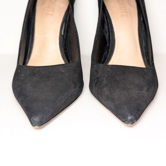 Schutz Lou High Stiletto Black Suede Pump Heel - Picture 4 of 11